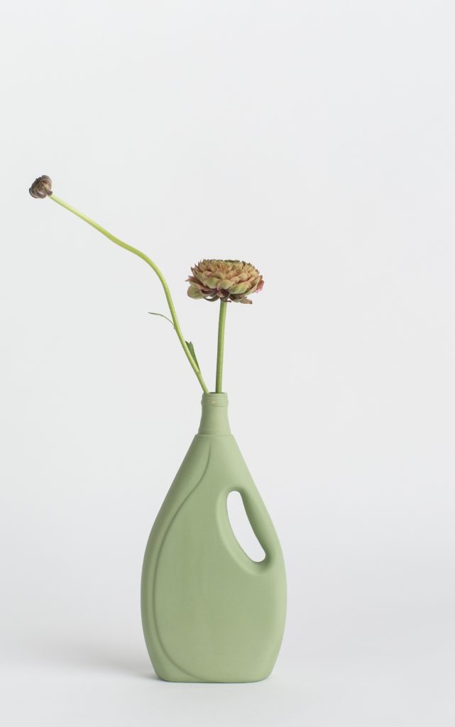 bottle vase #7 dark green with flower