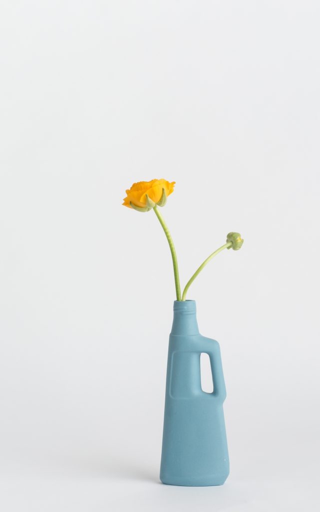 bottle vase #9 light blue with flower