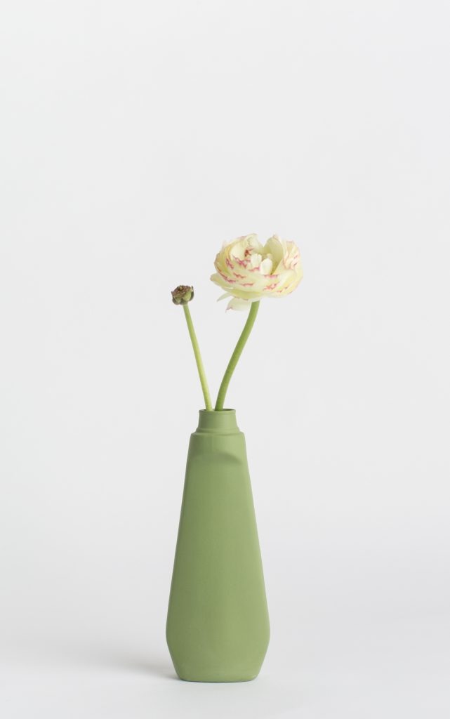 bottle vase #4 dark green with flower