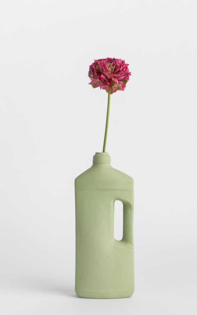 bottle vase #3 dark green with flower