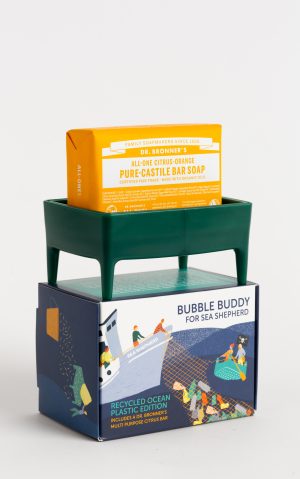 ocean plastic bubble buddy dark green + dr. bronner's bar