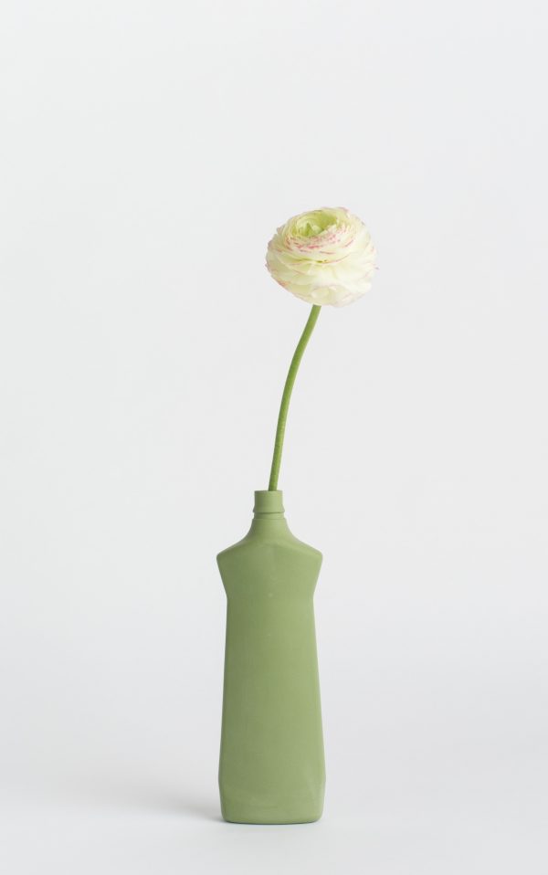 bottle vase #1 dark green with flower